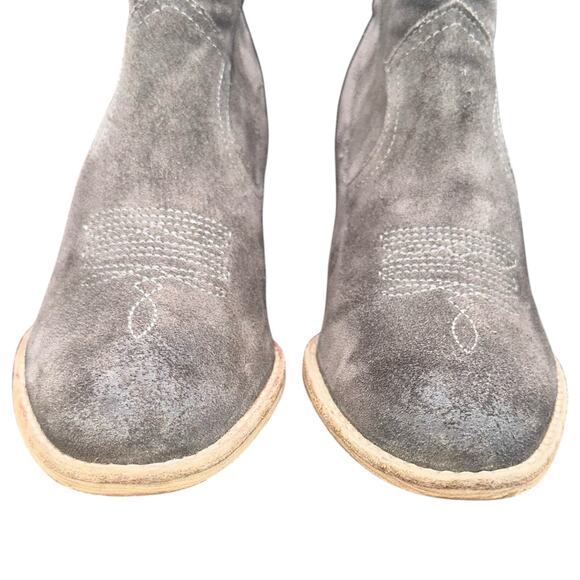 Dolce Vita Gray Suede Western Ankle Boots Women’s 7.5 Stacked Heel Booties - Picture 2 of 13